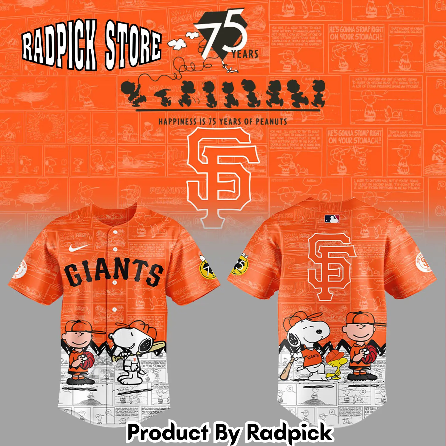 Radpick san francisco giants 75th anniversary of peanuts new1 baseball jersey rp127150